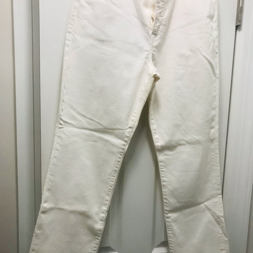 High waisted straight leg white jeans